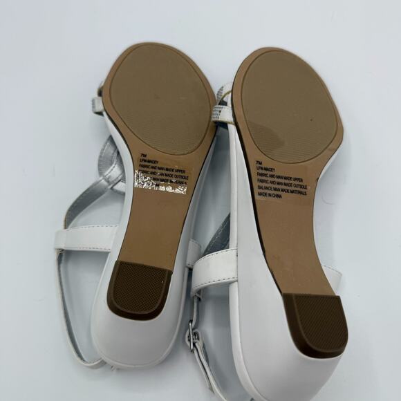 NEW London Fog Macey Demi Wedge Dress Sandal Women 7M White Slingback Rhinestone - Picture 10 of 11